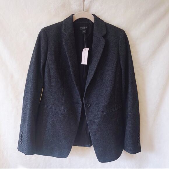Ann Taylor Gray Petite One-Button Tailored Blazer - Picture 1 of 12